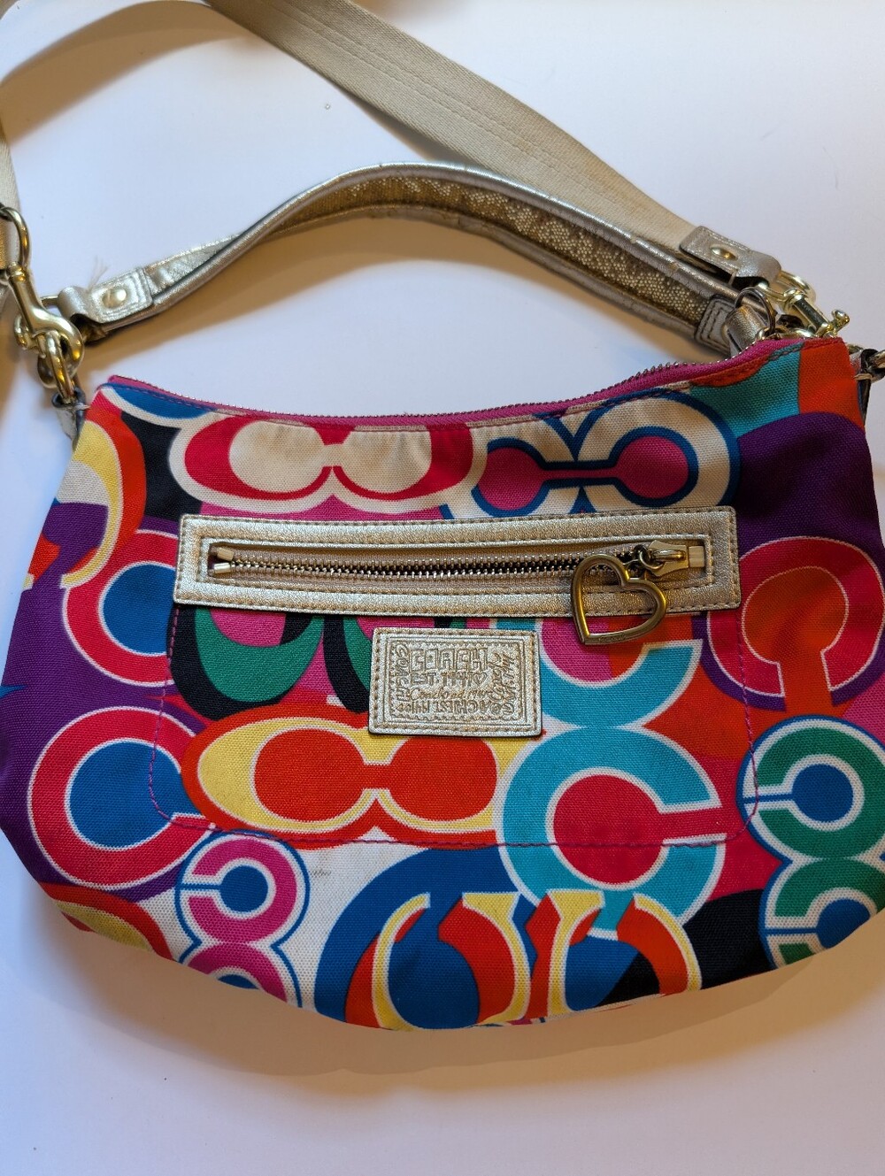 Coach Poppy Multicolor Signature Pattern Crossbody Bag in Gold Trim - Picture 2 of 15